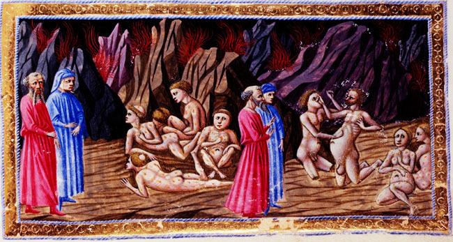 Priamo della Quercia's illustration of the Falsifiers in Dante's Inferno